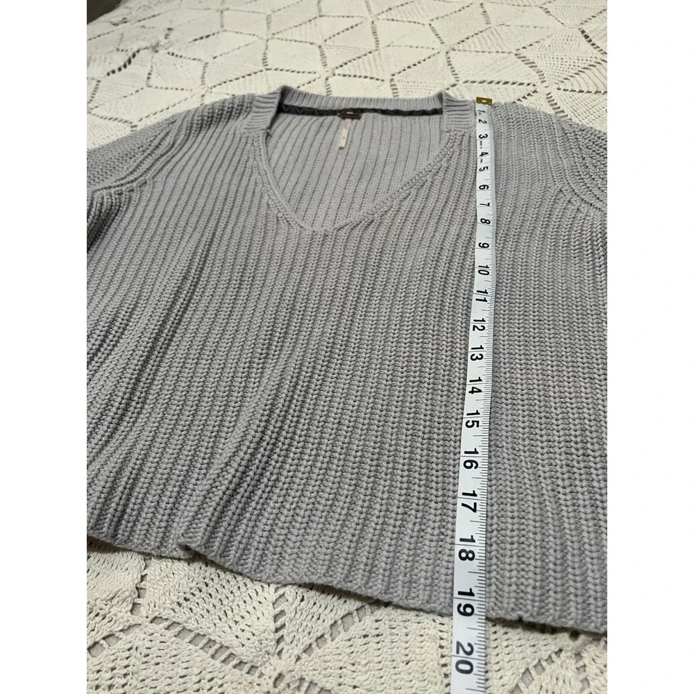 Free‎ People 100% Cotton Sweater Womens Small Gray Knit Damsel Bell Sleeve Soft